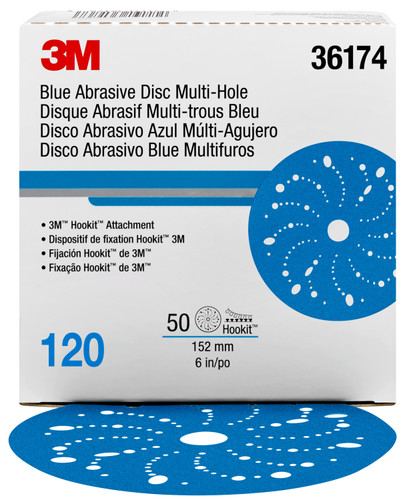 3M™ Hookit™ Blue Abrasive Disc Multi-hole, 36174, 6 in, 120 grade, 50 discs per carton, 4 cartons per case by 3M (7100091245)
