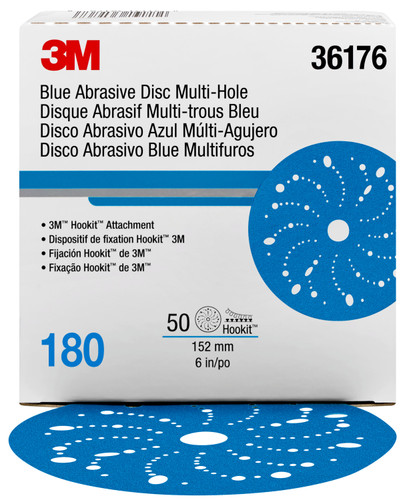 3M™ Hookit™ Blue Abrasive Disc 321U Multi-hole, 36176, 6 in, 180, 50 discs per carton, 4 cartons per case by 3M (7100091094)