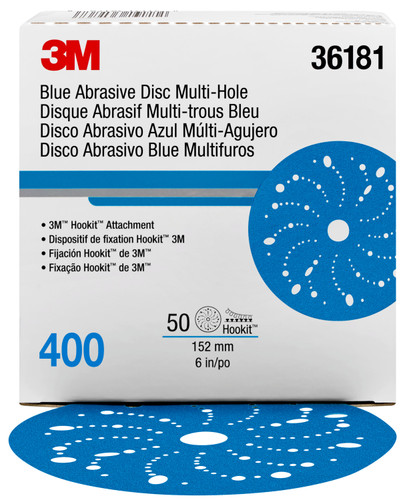 3M™ Hookit™ Blue Abrasive Disc 321U Multi-hole, 36181, 6 in, 400, 50 discs per carton, 4 cartons per case by 3M (7100091098)