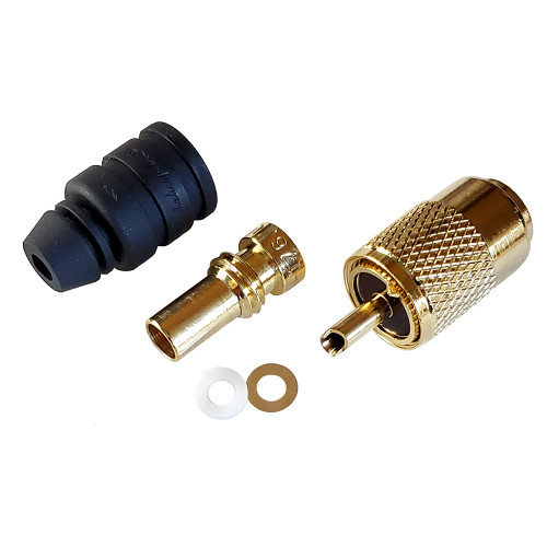 Shakespeare PL-259-58-G Gold Solder-Type Connector with UG175 Adapter & DooDad® Cable Strain Relief for RG-58x - P/N PL-259-58-G