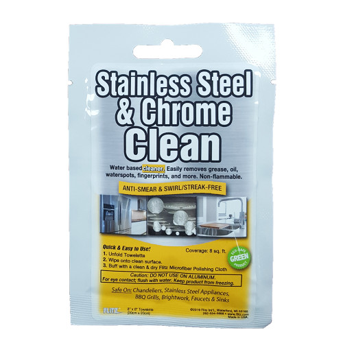 Flitz Stainless Steel & Chrome Cleaner Degreaser 8" x 8" Towelette Packet - P/N SP 01501