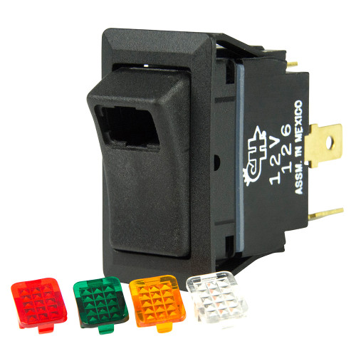 BEP SPST Rocker Switch - 1-LED with 4-Colored Covers - 12V/24V - ON/OFF - P/N 1001716