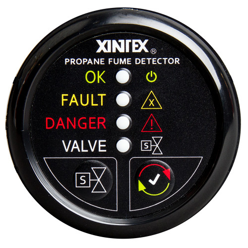 Fireboy-Xintex Propane Fume Detector with Automatic Shut-Off & Plastic Sensor - No Solenoid Valve - Black Bezel Display - P/N P-1BNV-R