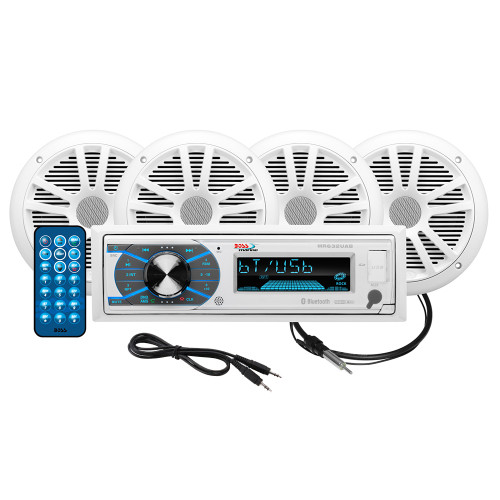 Boss Audio MCK632WB.64 Marine Stereo & 2 Pairs of 6.5" Speaker Kit - White - P/N MCK632WB.64