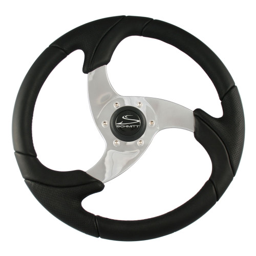 Schmitt & Ongaro Folletto 14.2" Black Poly Steering Wheel with  Polished Spokes and Black Cap - Fits 3/4" Tapered Shaft Helm - P/N PU026101
