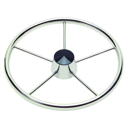 Schmitt & Ongaro 170 13.5" Stainless 5-Spoke Destroyer Wheel with  Black Cap and Standard Rim - Fits 3/4" Tapered Shaft Helm - P/N 1721321
