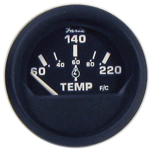 Faria Euro Black 2" Cylinder Head Temperature Gauge (60 to 220° F) with Sender - P/N 12819