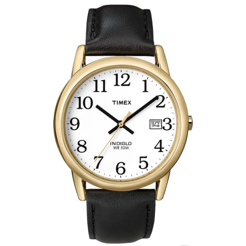 Timex Easy Reader 35mm Watch - Black Leather Strap/Gold Tone Case - P/N T2H291