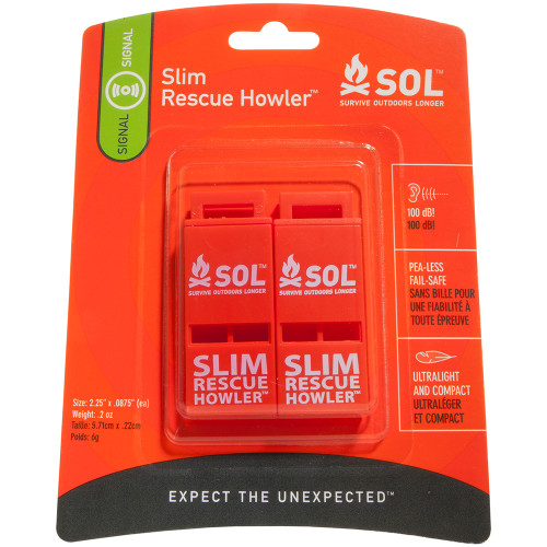 S.O.L. Survive Outdoors Longer Rescue Howler Whistle - 2 Pack - P/N 0140-0010
