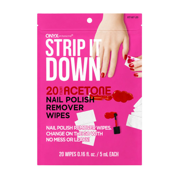 Onyx Professional Strip It Down Nail Polish Remover Wipes, 20 ct