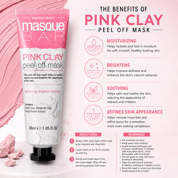 Masque Bar Pink Clay Peel Off Mask 1 fl oz