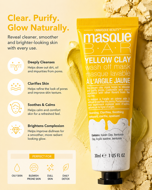 Masque Bar Yellow Clay Wash Off Mask 1 fl oz