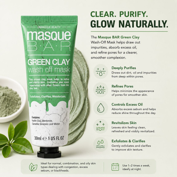 Masque Bar Green Clay Wash Off Mask 1 fl oz