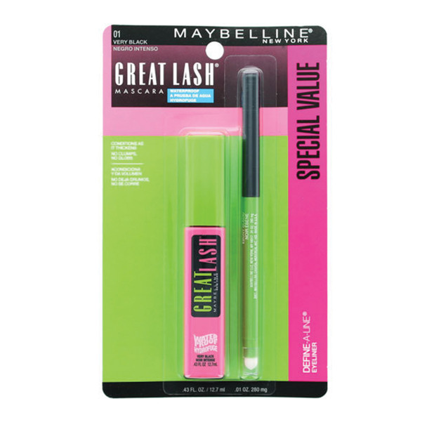 Maybelline Great Lash Waterproof Mascara with Define-A-Line Eyeliner- Very Black