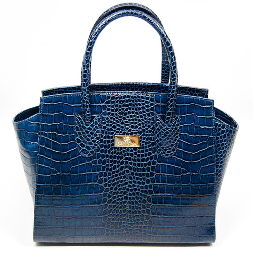 Blue Croc Embossed Leather Handbags