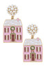 Canvas Style Christmas House Enamel Earrings (24604E-PK) PNK