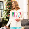 "Merry" Appliqued Fleece Pocket Pullover (PRESS RDG65919HJF) IVORY