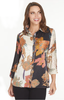 John Mark Satin Floral Print Roll Sleeve Blouse (J43732B) BLK/IVRY/MULTI