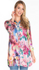 John Mark Mixed Large Floral Print Roll Tab Sleeve Button Front Tunic (J14833B) MULTI