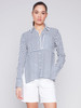 Charlie B Mixed Stripe Button Front Shirt (C4539/902B) NVY/WHT