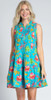 APNY Aqua Floral Sleeveless Tiered Pin Tuck Dress (T24P/B-431D/CT)