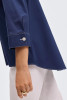 Foxcroft Kelly Solid Navy Contrast Stitch Stretch Shirt 