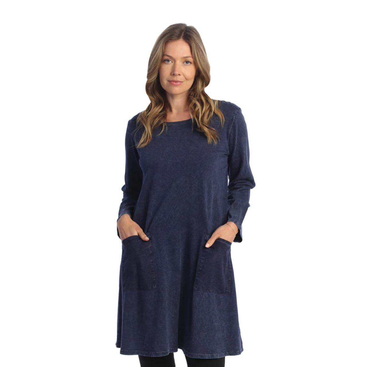 Jess & Jane Mineral Washed French Terry Solid Dress (M86-Denim) - Sue ...