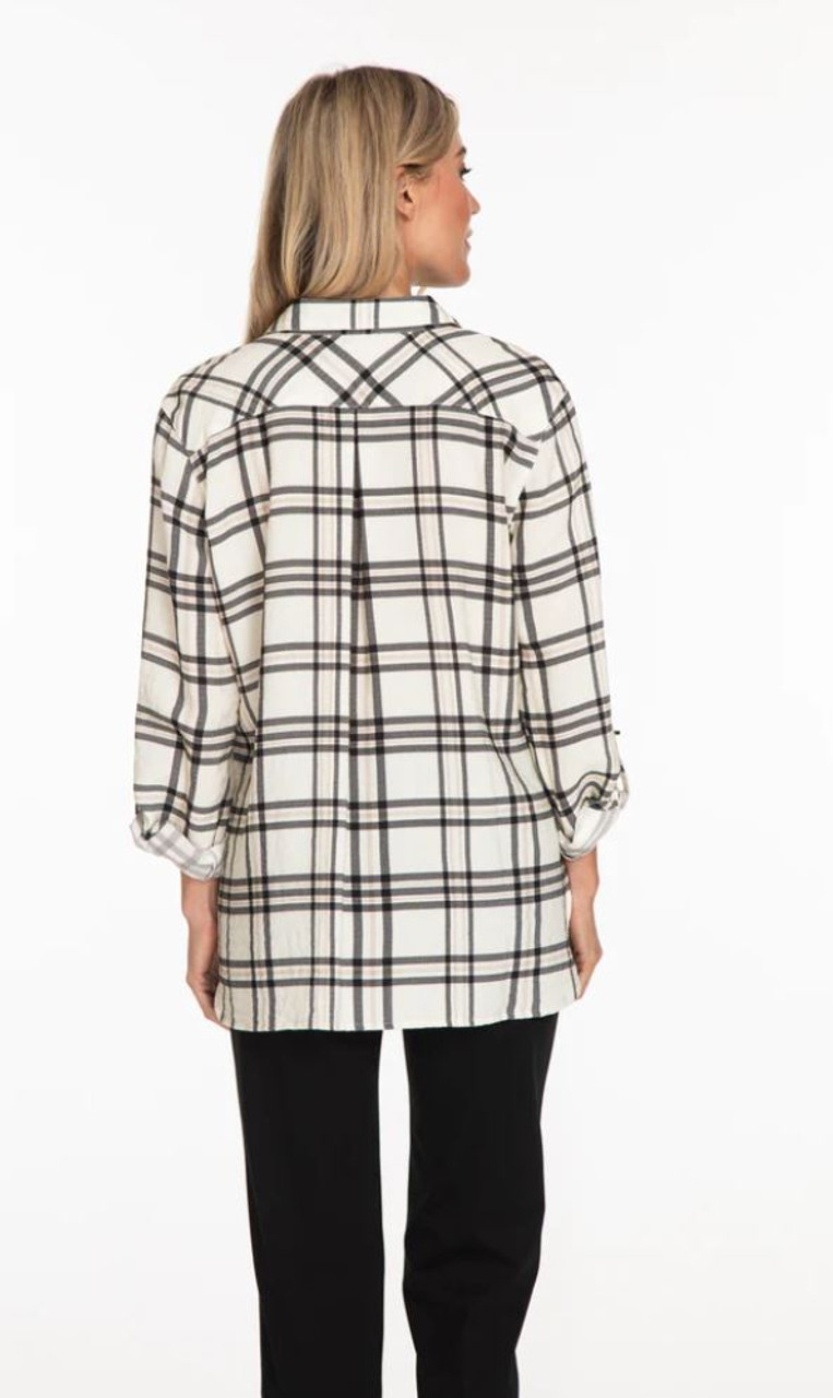 Milla Plaid Raw Hem Longline Shirt – Royal + Reese