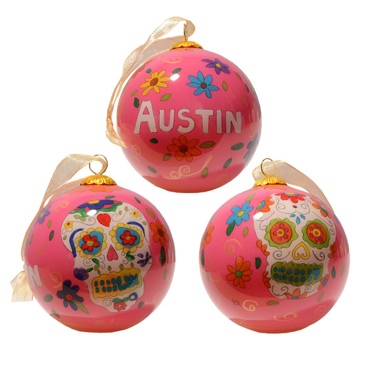 Kitty Keller Glass Austin Sugar Skulls Ornament (129620G)