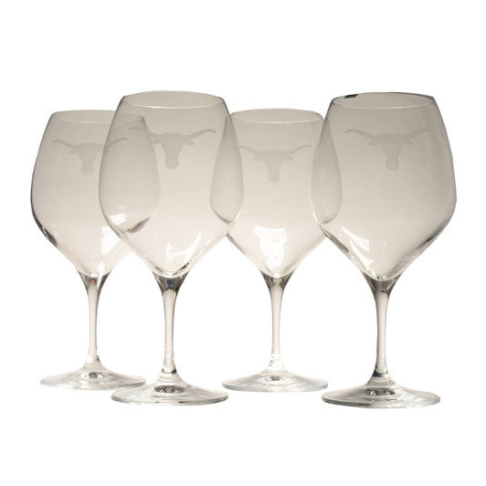 Texas Longhorn Logo Etched Crystal Pinot Noir Glasses (Set of 4) (RCV25)