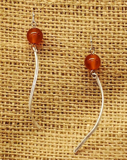 Treska Texas Orange Bead & Wavy Bar Earrings 