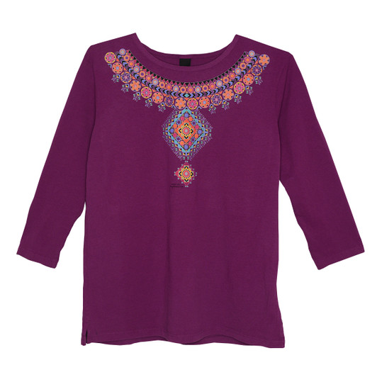 Sabaku Jeweled Collar 3/4 Sleeve Tee (404PLM3/4S) PLUM