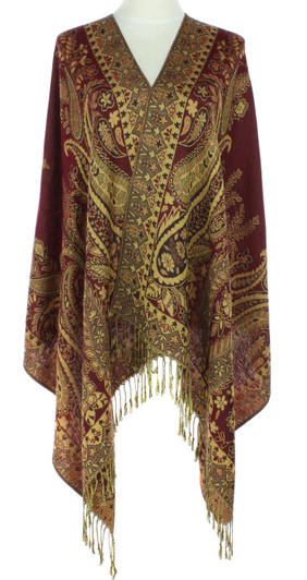 Paisley Burgundy Metallic Pashmina (PA038-009)