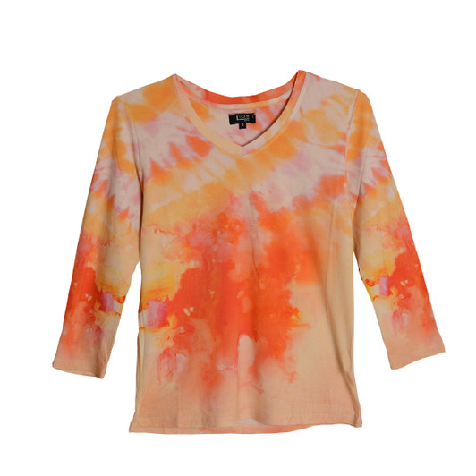 Lior Paris Sunset Tie Dye V-Neck Top (LS14-5-R) ORNG