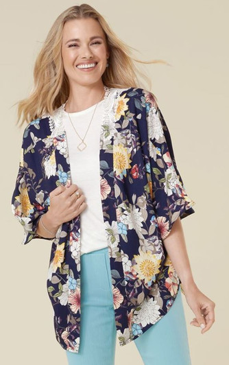 CoCo & Carmen Lexi Floral Lace Collar Cardigan (22109092A) NVY/FLORAL