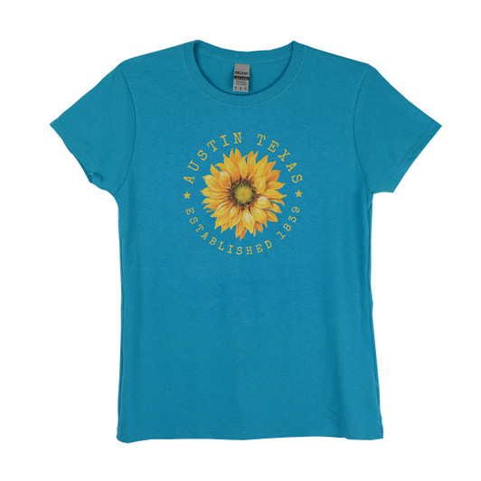 Austin Texas Ladies Sunflower Tee (CL279) TROPBLUE