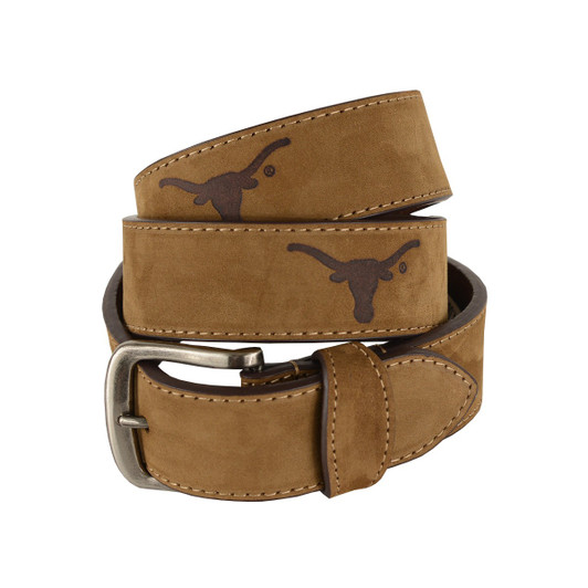 Texas Longhorn Embossed Logo Crazy horse Leather Belt (BELPS-CRZ) BRN