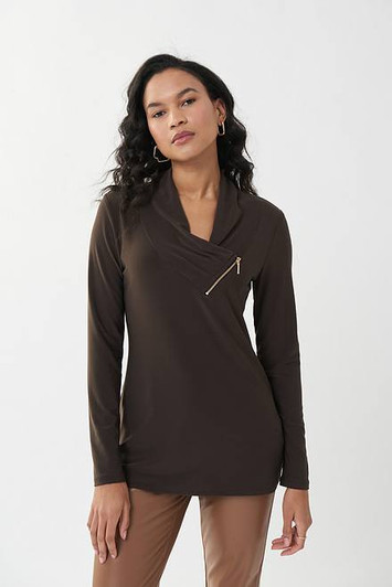 Joseph Ribkoff Zip Accent Tunic (223203-3799) MOCHA