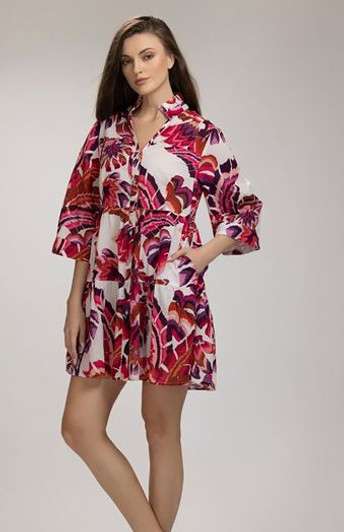 Be Boho Bold Floral Tiered Pocket Dress (SDR261) WHT/PNK/PURP