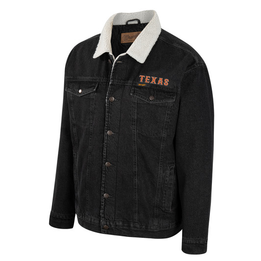 Texas Longhorn Wrangler Logo Sherpa Lined Denim Jacket (WRUJ112969C) BLK