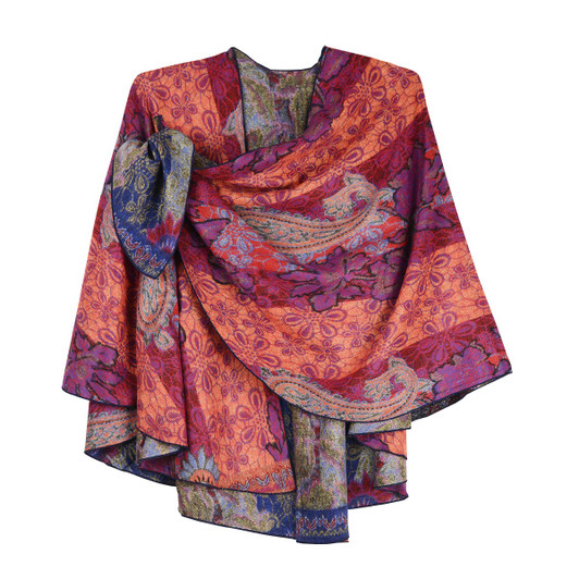 Rapti 100% Cashmere Reversible Loop Shawl (#2) FUCHSIA/CORAL-BLU/LTBLU