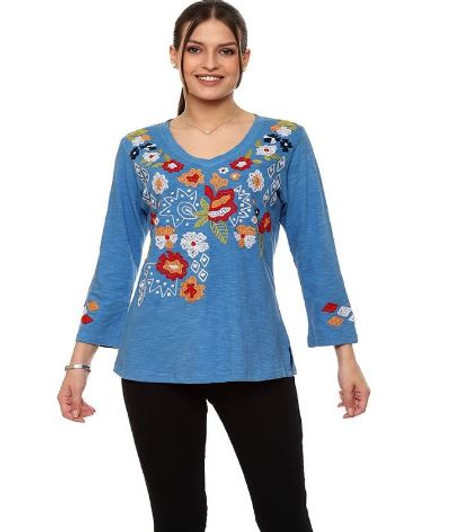 Parsley & Sage Gayle Embroidered Top (24S448C1) BLUE/MULTI
