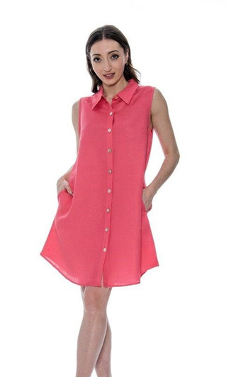 Toofan 100% Linen Sleeveless Back Button Pocket Dress (3 Colors) (L504 SP24)