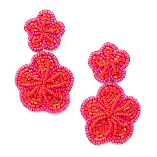Laura Janelle Hot Pink & Orange Seed Bead Flower Drop Earrings (2470901)