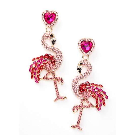 Laura Janelle Pink Stone Flamingo Drop Earrings (2470601)
