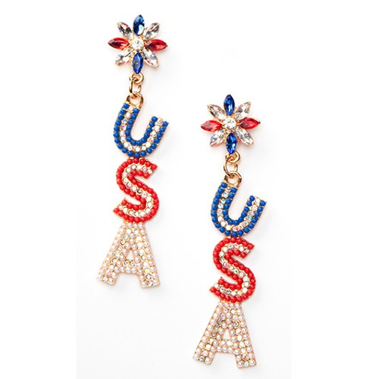 Laura Janelle Red, White & Blue Crystal USA Drop Earrings (2480701) 