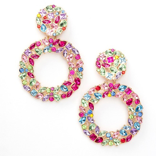 Laura Janelle Pastel Crystal Jeweled Circle Drop Earrings (2471301)