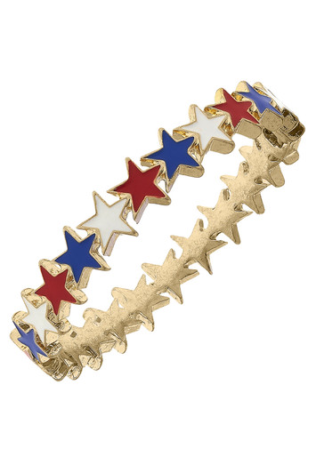 Canvas Star Spangled Enamel Hinged Bangle (252588-MU) R/W/B