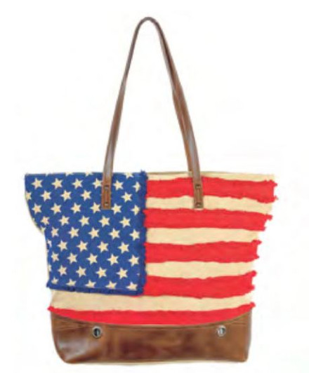 Cotton Curls Leather Bottom Patriot Flag Tote (813266)