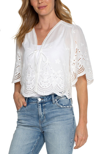 Liverpool Embroidered Eyelet Tie Front Top (LM8D18EM3) WHT